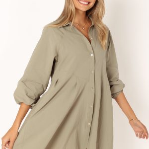 Criselle Long Sleeve Mini Dress - Khaki