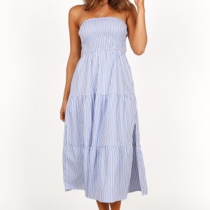 Maisie Strapless Midi Dress - Blue Stripe